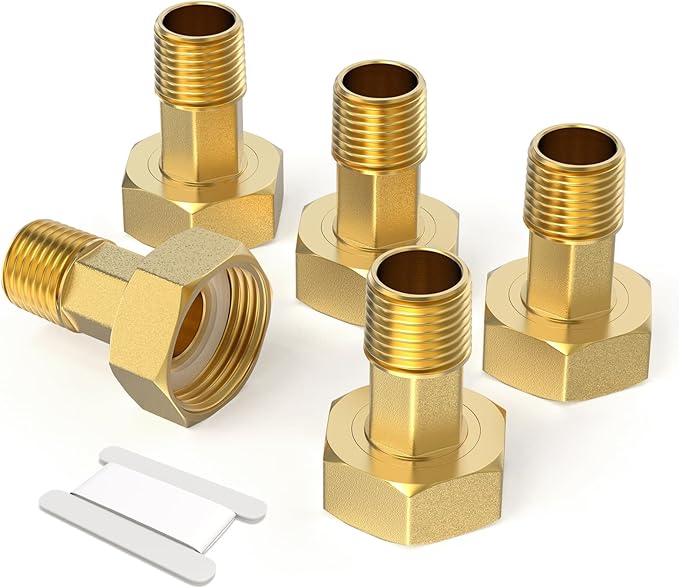GASHER 5Pcs Brass Water Meter Pipe Fitting，3/4" NPT Male x 1" Female Adapter Pipe Fitting