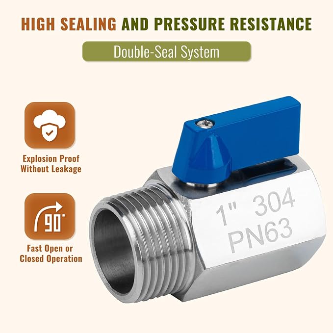 2 Pack 1" Mini Ball Valve, 304 Stainless Steel Shut-Off Valve NPT Female x Male Thread Small Valves for Compact Space (2, 1 Inch)