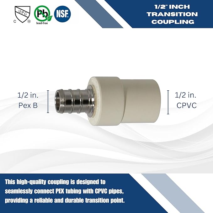 XFITTING 1/2 inch Inch Pex x 1/2 inch Inch Pex CPVC Transition Coupling, 3-3-1=2XX, 2 Pieces