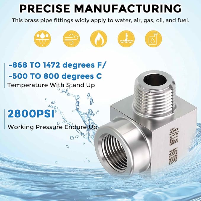 Pack of 5, 3/8" FeMale NPT to 3/8" Male NPT Solid 304 Stainless Steel Barstock Street Elbow, Forged Pipe Fitting for Pipe Repair, Bathroom Remodel, Tool Extensions, Compression