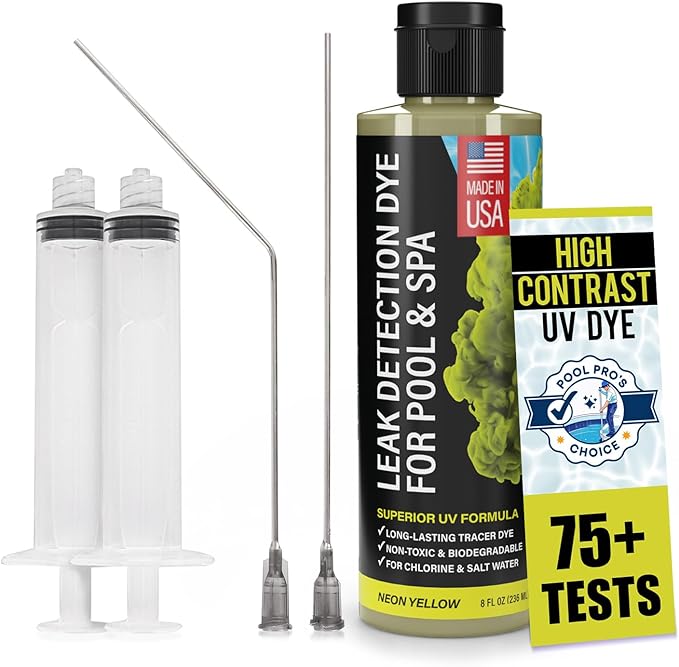 Pool Leak Detection Dye Kit - with 2 Precision Applicators - Made in USA - Superior Long Lasting UV Pool Dye Easily Locates Leaks - for All Pool, Spa, & Hot Tub Types - 8 OZ (Fluorescent Yellow)