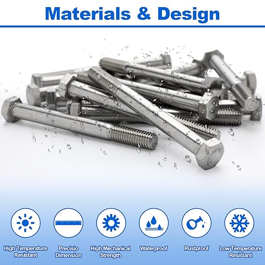 15 Pack 1/2-13 x 5'' Hex Head Cap Screw Bolt 304 Stainless Steel Half Thread External Hex Drive Screw Bolt Fastener for Wet Outdoor Metal Framing Concrete Reinforcement Railing Trellises