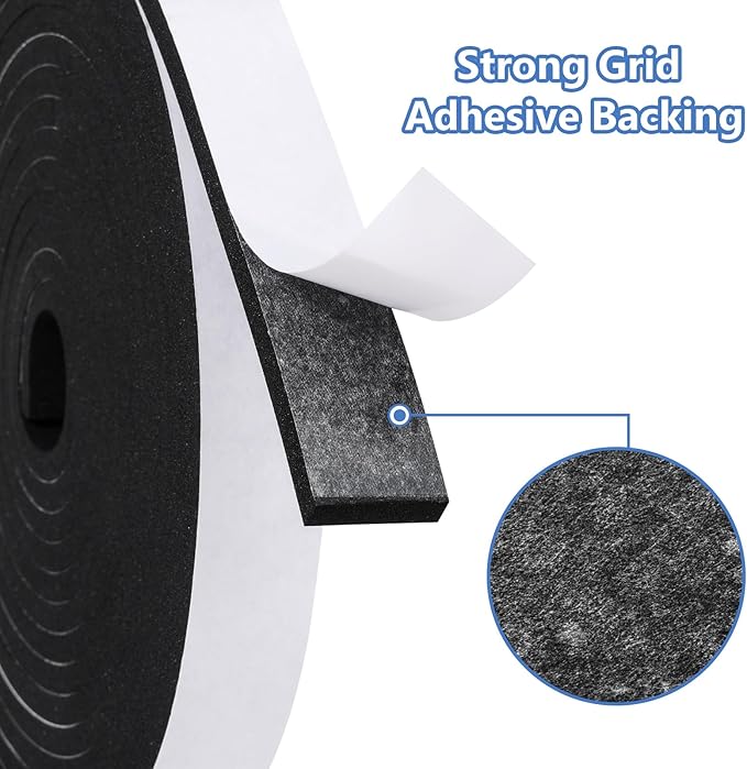 Weather Stripping Door Seal Strip- 1 Inch X 1/4 Inch X 16Feet, Strong Adhesive, Lightproof, Soundproof, Weatherproof Foam Tape Insulation for Sliding Door, Front Door Frame, Windows- Black