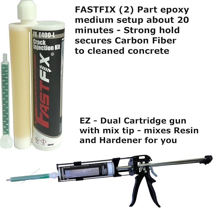 Concrete Crack Repair KIT - Carbon Fiber Concrete reinforcing Fiber Fabric-Fastfix-it High Strength epoxy - Complete kit for All Concrete, Basements, Foundation Wall Repairs-All You Need