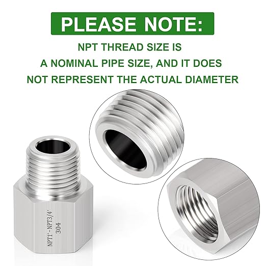 TAISHER 2PCS Forging of 304 Stainless Steel Pipe Fitting, Reducer Adapter, 3/4-Inch Male Pipe x 1-Inch Female Pipe