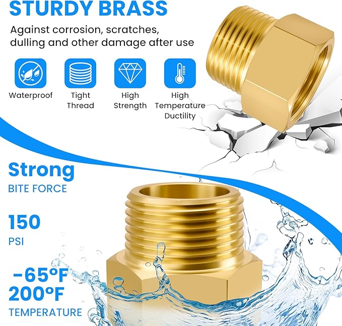 SDTC Tech 2-Pack Brass Pipe Fitting 3/4 NPT Thread Male to 3/4 NPT Thread Female Reducer Adapter, Brass Pipe Extension Connectors