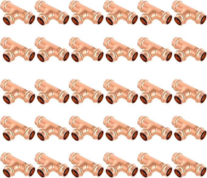 30-Pack GUOFIS Copper Press Tee,3/4" x 3/4"x 3/4" Tee Fittings for Copper Tube Connection with Stop(PRESS016-30PCS)