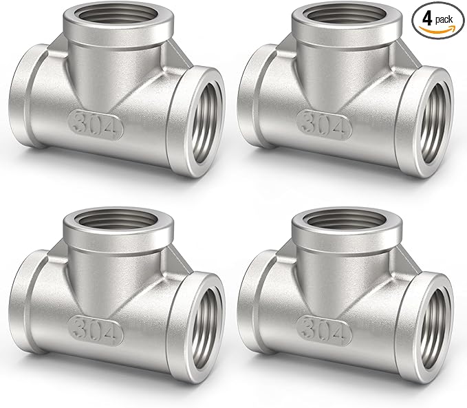 ChillWaves 304 Stainless Steel Pipe Fitting, Tee 1/4" x 1/4" x 1/4" NPT Female Thread Adapter(4-PACK)