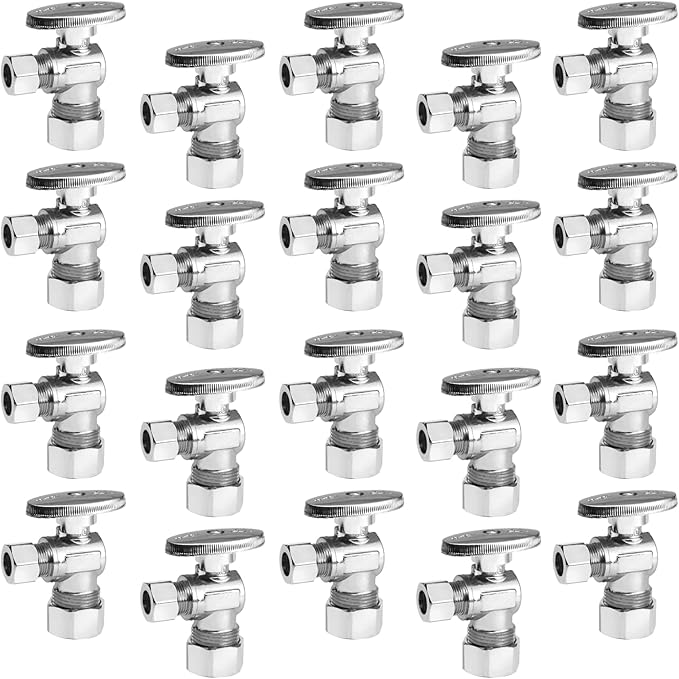 20 Pack Angle Stop Valve,1/4 Turn Water Shut Off Valves,1/2" Nominal (5/8" OD) Compression Inlet x 3/8" OD Compression Outlet Shut-off Valve Plumbing(VALVE116-20Pack)