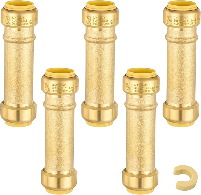 Slip Coupling,3/4 Inch Push-fit Slip/Repair Coupling with Disconnect Clip, 3/4" Push Fittings for Copper, PE-RT, CPVC Pipe(Pack of 5)