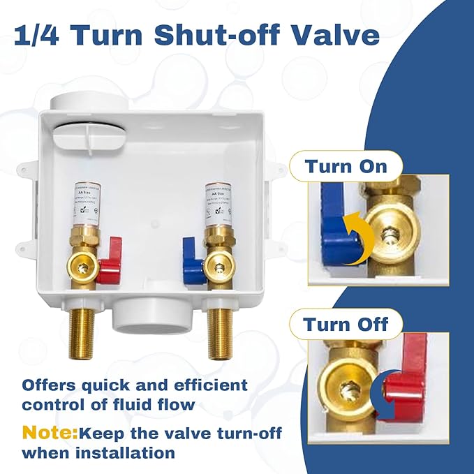 1-PACK GUOFIS Washing Machine Outlet Box with Copper Water Hammer Arrestor, PEX Laundry Washer Box with Central and Side Drain Design(1/2"MIP Sweat Connection Inlet X 3/4"MHT Outlet)(WM011)