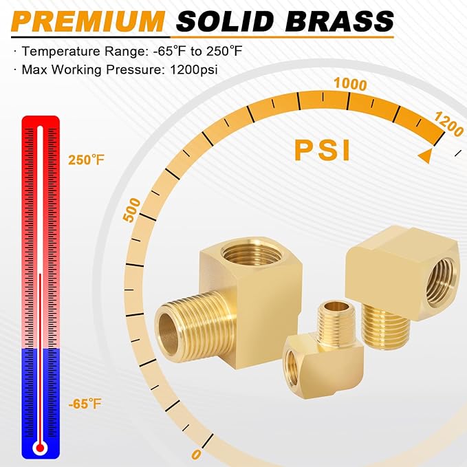 KOOTANS 4pcs 3/8 NPT 90 Degree Barstock Street Elbow Brass Fittings, 3/8" NPT Male to 3/8" NPT Female Thread Elbow Forged Brass Pipe Fitting