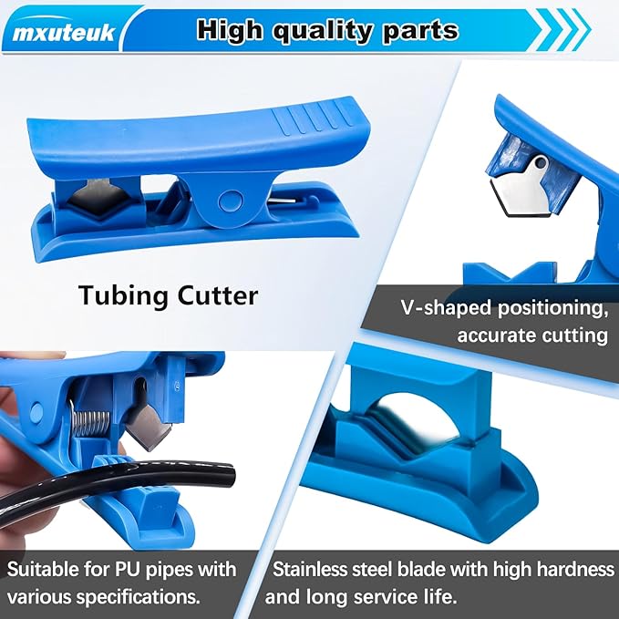mxuteuk 1/4" Air Line Tubing Kit,1/4" Air Hose Kit,1/4 Inch(6.35mm) OD x 32.8 Feet PU Tube with Push to Connect Fittings(15PCS)