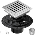 4-1/3 Inch Square Shower Floor Drain with Removable Cover Grid Grate, SUS 304 Stainless Steel, Watermark&CUPC Certified, Chrome Finished(Brushed Nickel, 4 in)