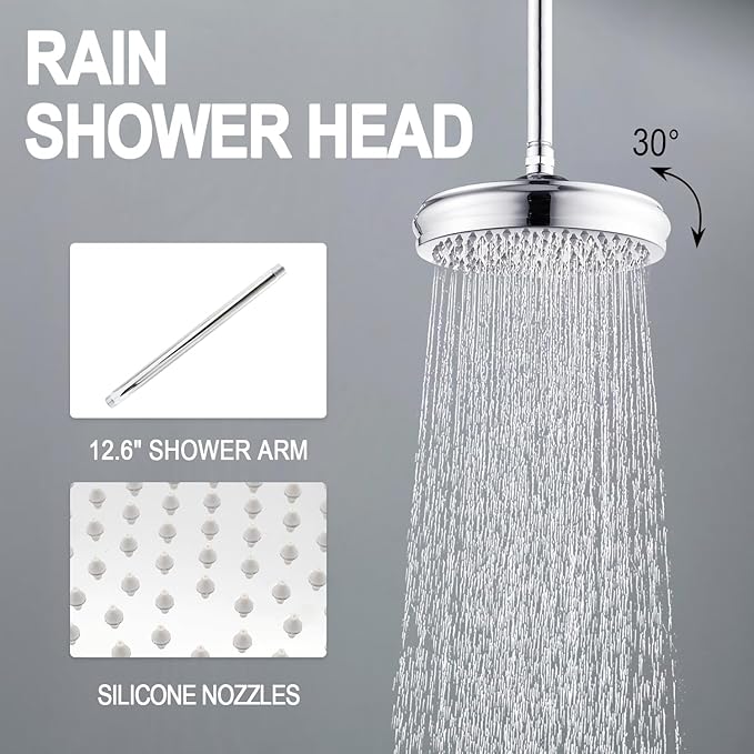Enga Antique Shower Faucet Sets Dual Heads with 4 Body Jets, 8" + 6" Ceiling & Wall Mount Vintage Shower Head with Handheld Spray Combo, 4 Way Diverter Brass Valve, Chrome