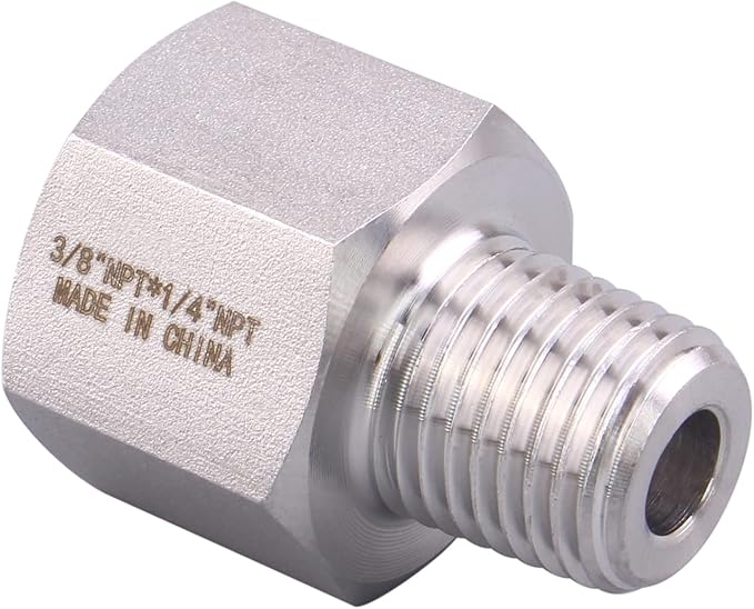Forged Reducer Adapter Fitting - Stainless Steel 304 Reducing Pipe Connector, 3/8" NPT Female x 1/4" NPT Male (pack of 2)