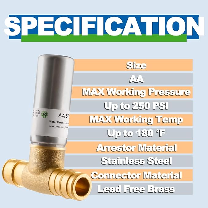 Stainless Steel Water Hammer Arrestor, 1/2 Inch Pex-A Expansion Tee Hammer Arrestor For Potable Water Plumbing Application, F1960 Tee Connection