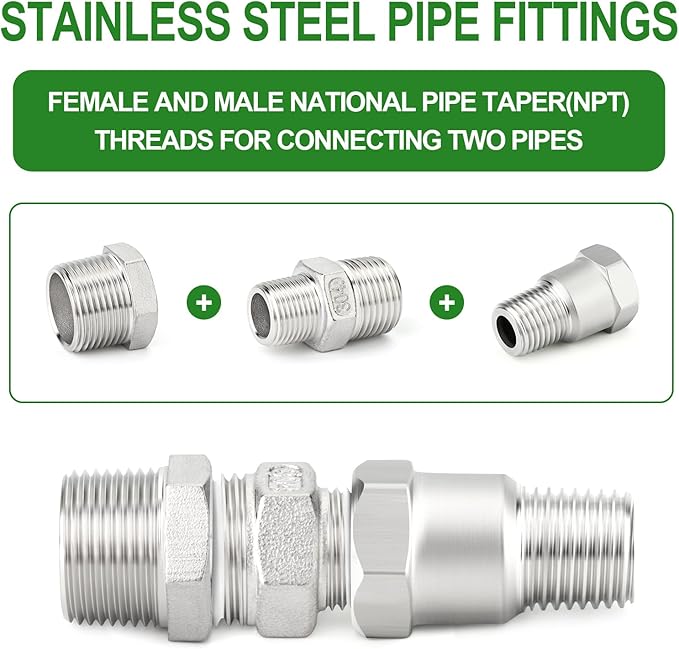 TAISHER 10PCS 304 Stainless Steel Pipe Fitting, New Reducer Adapter, 1/4" NPT Male x 1/4" NPT Female, Reducing Pipe Adapter Fitting
