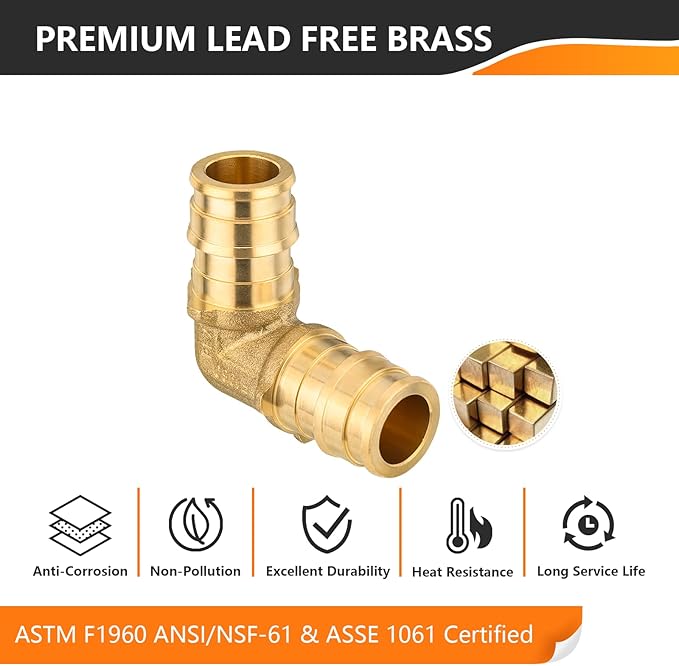 5-Pack HeSun Pex-A Fitting, 1/2 Inch Pex- A Expansion Elbow(90-Degree), Expansion Fitting 1/2" x 1/2" Elbow,ASTM F1960(PEX1960033-5)