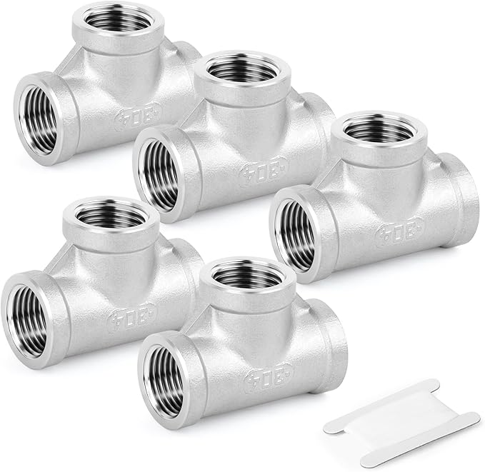 TAISHER 5PCS Stainless Steel Tee Pipe Fittings, 1/2" x 1/2" x 1/2" NPT Female Pipe Fittings