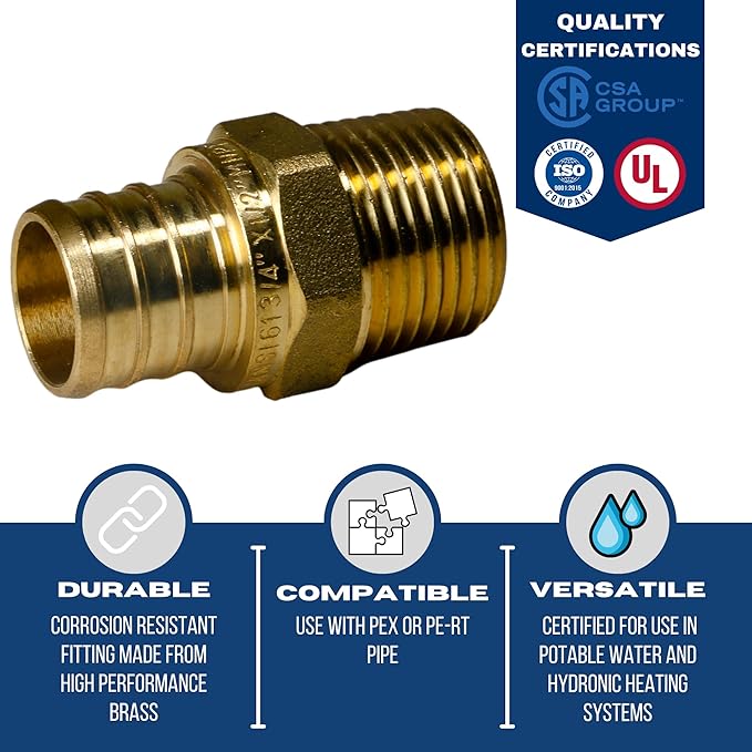 XFITTING 3/4 inch Pex x 1/2 inch Male NPT Adapter, 24-4-5=10X, 10 Pieces