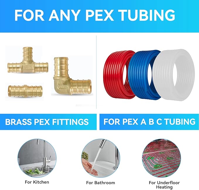 (Pack of 30) 1/2" PEX Fittings,90 Degree Elbow (10 PCS) + Tee (10 PCS) + Straight Coupling (10 PCS),Pex Brass Crimp Fitting Combo for PEX Pipe Tubing Connection,ASTM F1807