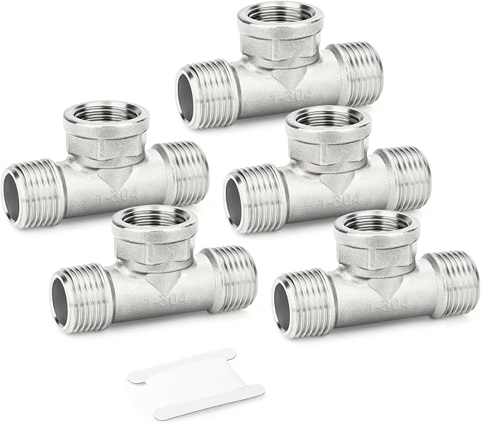 TAISHER 5PCS 304 Stainless Steel Tee Pipe Fittings, 1" NPT Male x 1" NPT Female x 1" NPT Male Pipe Fittings, Female Branch Tee