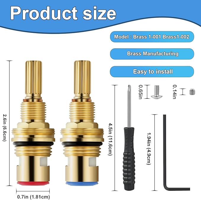 Brass 1-001 & Brass 1-002 Ceramic Valve Cartridge, Compatible with Cold widespread Cartridge and Hot widespread Cartridge, Brass Construction, include Brass 1-001 & Brass 1-002