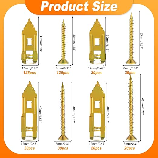 410pcs Self Drilling Anchor Screws, Multi Size Self Drilling Hollow Wall Anchor Kit - Includes Anchors & Screws, No Drill and Holes in Wall, Zinc Plated