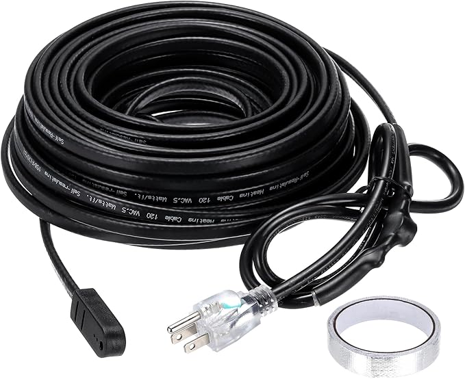 MECCANIXITY 80FT Self-Regulating Water Pipe Heat Tape,5W/Ft 120V Electric Plugs 3 Prong Heating Trace Cable for Metal and Plastic Pipe Freeze Protection Keeps Water Flowing