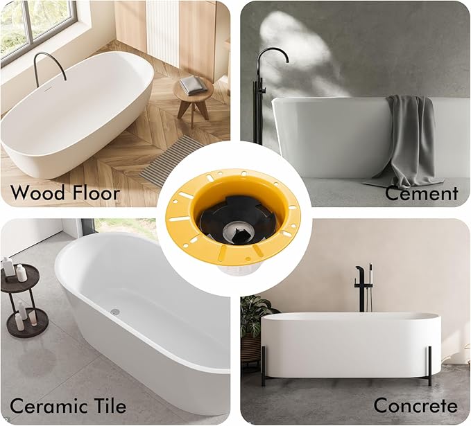 Freestanding Tub Drain Kit, Bathtub Drain Rough-in Kit with PVC Adapter and Brass Tail Pipes, Compatible with Freestanding Bathtub Drain, Floor Mounted Bathtub and Copper Bathtub, Yellow