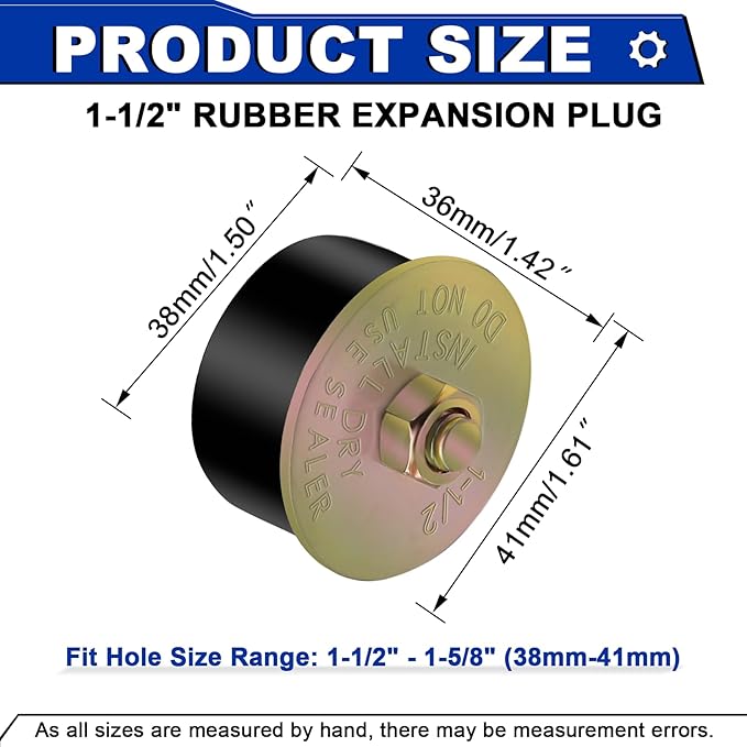 1-1/2" Rubber Expansion Freeze Plugs, 5PCS Automotive Engine Expandable Freeze Rubber Plugs Fit Hole: 1-1/2" to 1-5/8" (38 mm - 41 mm)