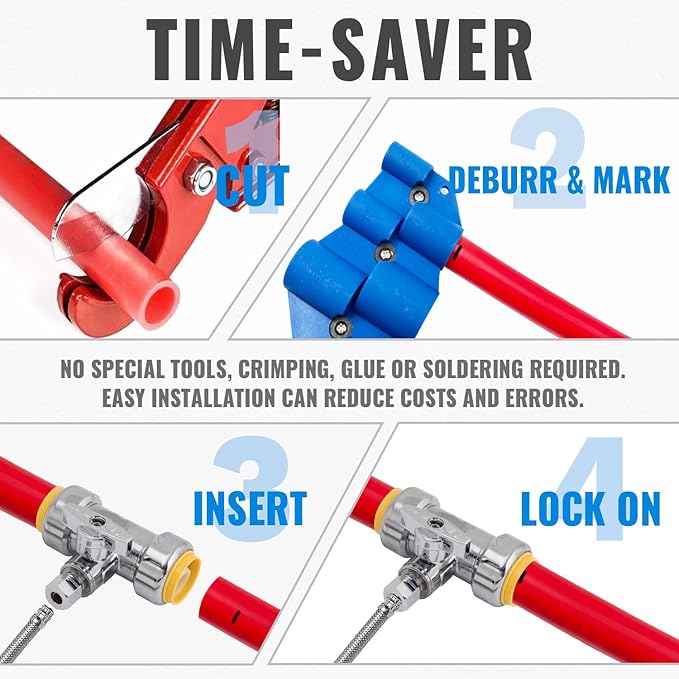 SUNGATOR 3/4 x 3/4 x 1/4 Inch Compression Tee Stop Valve, 1/4 Turn, No Lead Brass Push to Connect Plumbing Fitting for PEX Pipe, Copper, CPVC, with 1 Disconnect Clip and 1 Sealing Tape