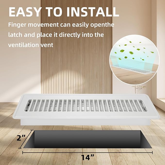 Floor Register 2x14-4 Pack Vent Covers for Home Floor Heavy Duty Steel Walkable Easy Adjust Air Supply Lever Cover for Sidewall, White