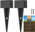 2 Pcs 4"x 6" Fence Post Anchor Ground Spike, 16.5" Heavy Duty Metal Fence Stake Post Bases (Inner Size 3.6"x5.6") with Black Powder Coated for Fence, Deck, Railing, Mailbox and Porch