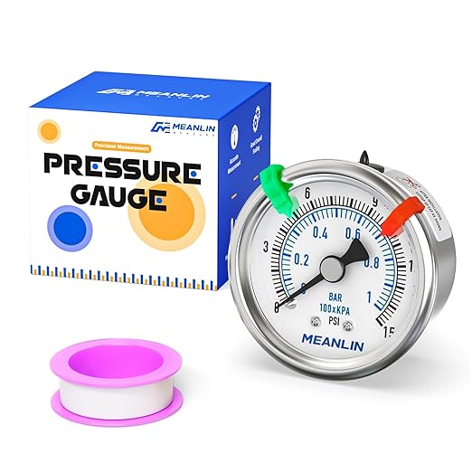 MEANLIN MEASURE 0~15Psi Dry Low Pressure Gauge Stainless Steel 1/4" NPT 2" FACE DIAL Waterproof for Water Oil Air Well Pump Tank Tire Pressure Test Back Mount (with 2PCS Snaps)