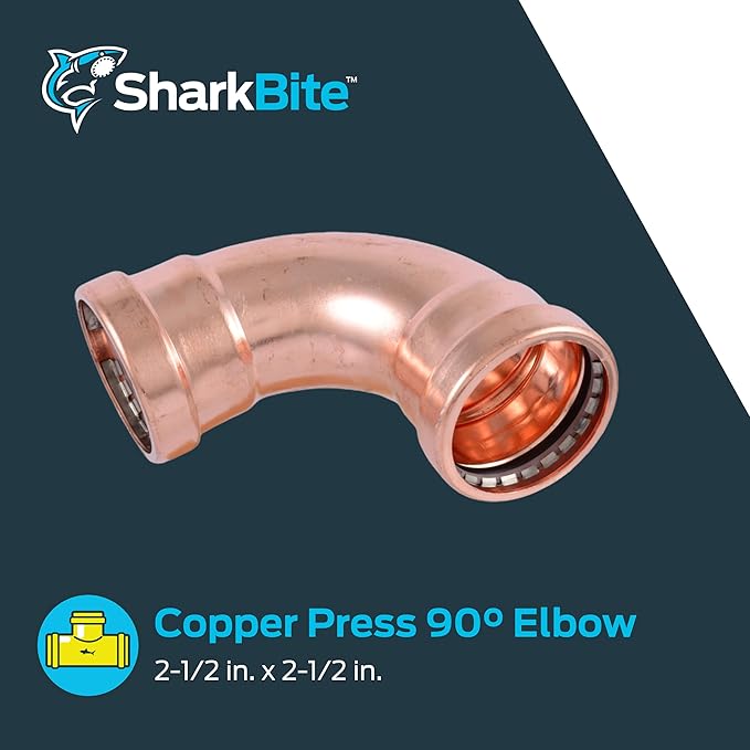 SharkBite 2-1/2 x 2-1/2 Inch 90 Degree Elbow, Copper Press Plumbing Fitting, UPR0267