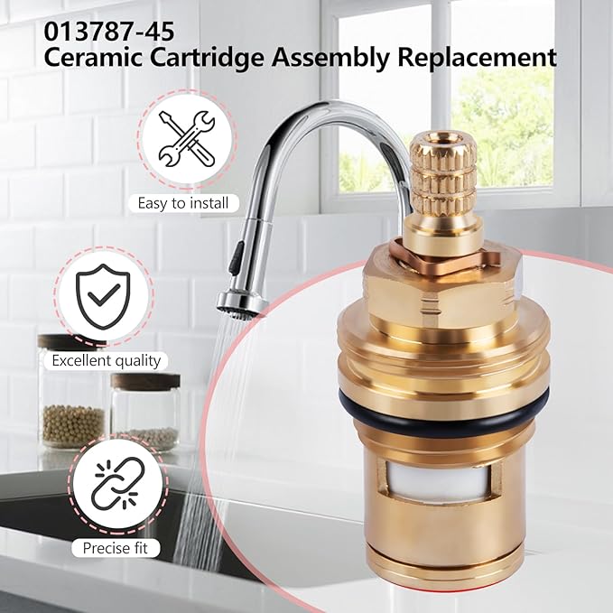 013787-45 Ceramic Cartridge Assembly Replacement for T&S Brass Faucets, Pressure 20PSI-125PSI, Temperature 40F-140F (Hot)