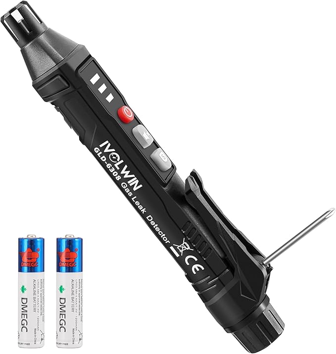 2 in 1 Gas Leak Detector, IVOLWIN Natural Gas Leak Detector with Foldable Screwdriver, Audible & Visual Alarm, Portable Gas Detector for Home Natural Gas, Methane, Propane and Combustible Gases