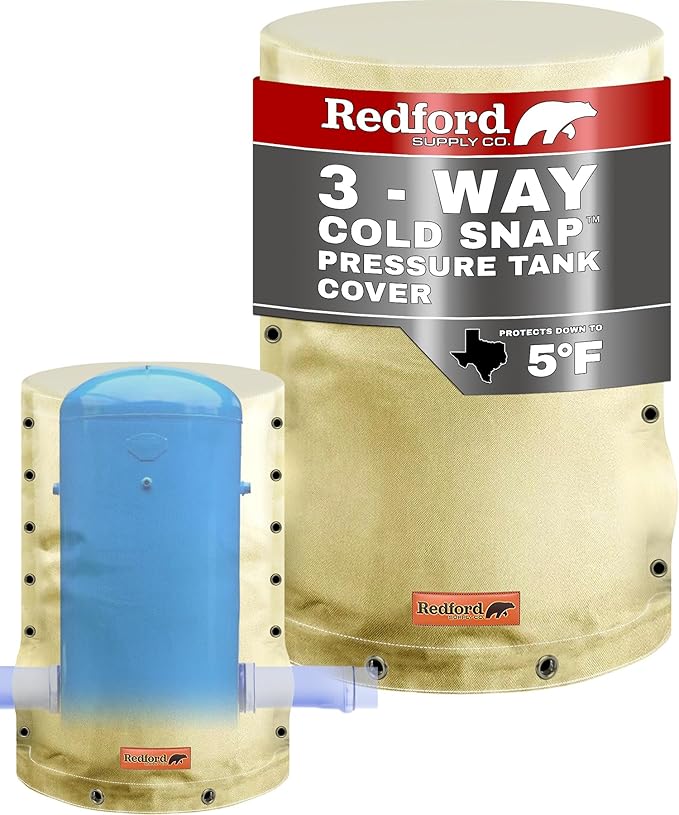 Redford Supply Co. Cold Snap (5°F) Round Pressure Tank Cover Insulation, 3-Way Round, 28"Diameter x 64"H, Water Well Tank Covers Insulated, Well Pump Cover Insulated Freeze Proof for Winter (Beige)