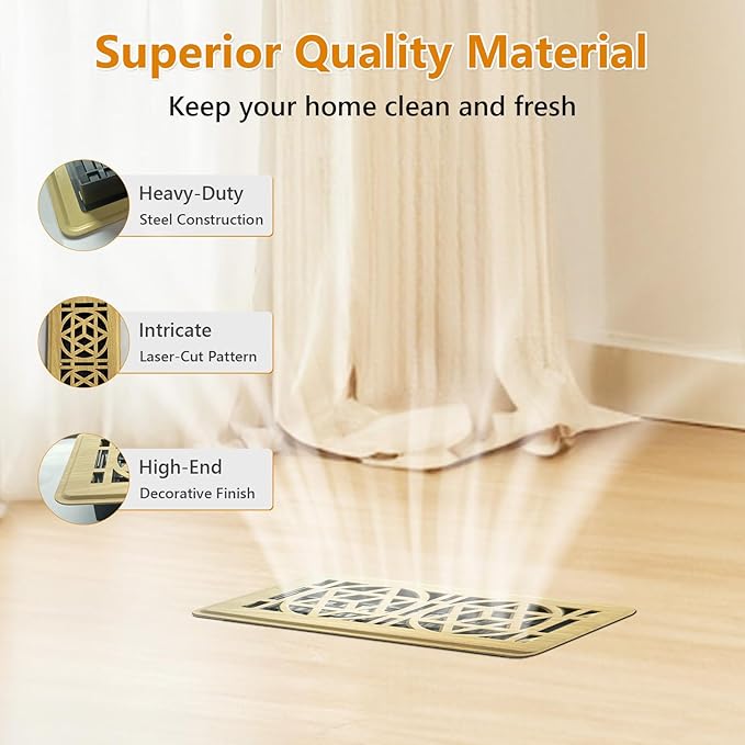Floor Vent Covers 4 Pack,Floor Register 4x10, Heavy Duty Walkable Steel Vent Cover, Adjustable Metal Decorative Vent Covers for Home Floor Ceiling or Sidewall Vent, Rust-Proof Finish (White Oak-4Pack)