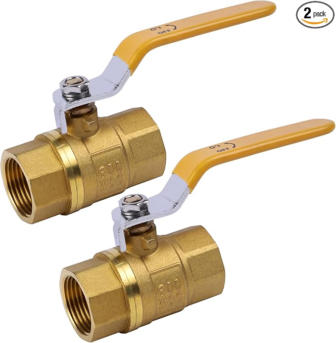 YADIAN 2 Pack 1 Inch Ball Valve Brass Full Port NPT Female Ball Valve Heavy Duty Water Shut Off Valve 1'', NPT Female, 600 WOG (Water, Oil and Gas)