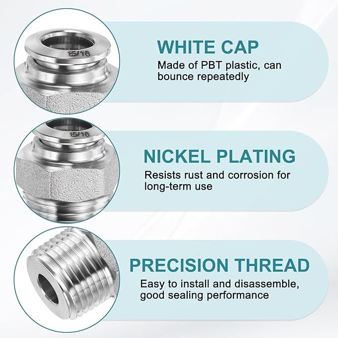 HARFINGTON Push to Connect Fittings 5/16" Tube OD x 3/8" NPT Thread Male Straight Union Fittings 304 Stainless Steel Quick Connect Pneumatic Accessories for Trailers Air Brake System