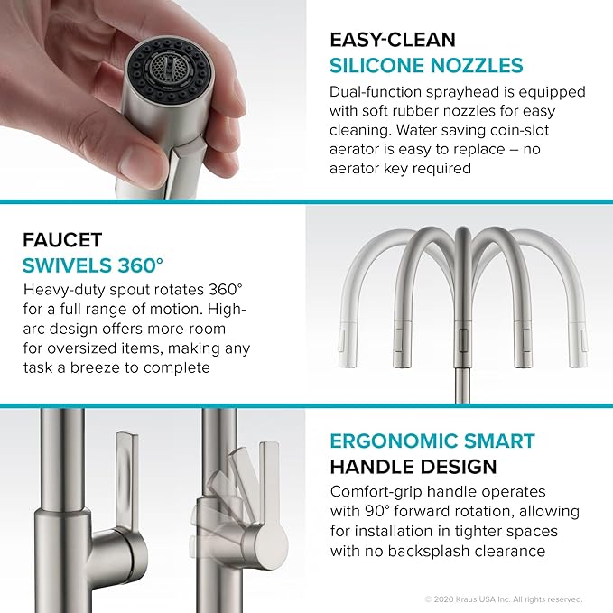 KRAUS Oletto Single Handle Pull Down Kitchen Faucet in Spot Free Stainless Steel, KPF-2820SFS