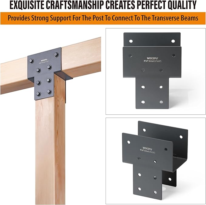 8 Pack Heavy Duty 4x4 (Actual 3.5"x3.5") Stainless Steel Post Caps Tie Bracket , Fit Connecting Wood Gazebo, Deck Patio Post and Wood Beams Bracket (Dark Ggray)