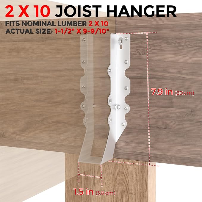 20 Pcs 2x10 Joist Hangers,20 Gauge Metal Face Mount Joist Hanger, Lu210 Joist Hangers Galvanized, Hurricane Ties for Rafter, Rafter Brackets 2x10 for Deck,Floor,Roof Overhang and Ceiling Joist