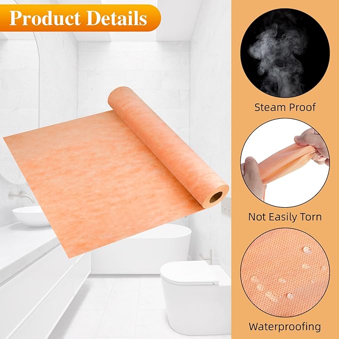Waterproofing Membrane for Shower,3.8 ft x 87 ft Waterproof Shower Membrane for Sauna Bathroom Steam Room Wall Tile Underlayment,Tile Underlayment Seam Tape Uncoupling Band,23.6 Mils Thick,330 Sq Ft