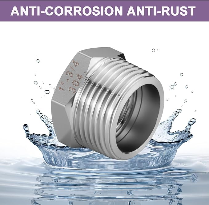 Jingzan 4 Pack 304 Stainless Steel Reducer Hex Bushing 1" Male NPT × 3/4" Female NPT Pipe Fitting Adapter with Seal Tape (1 MNPT × 3/4 FNPT)