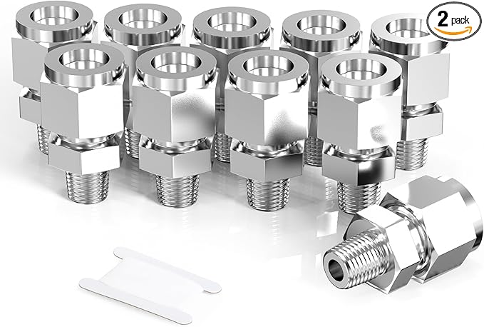 TAISHER 2PCS 304 Stainless Steel Compression Tube Pipe Fitting Connector, 1/4" Tube OD x 1/8" NPT Male Straight Adapter
