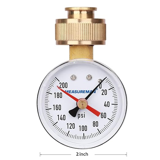 MEASUREMAN 2" Water Pressure Test Gauge, 3/4" Female Hose Thread, 0-200 psi/kpa with Maximum Pressure Memory